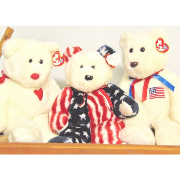 Beanie Buddy Teddy Bear Wooden Wagon Set 4 Pc Set Liberty Spangle Valentino 14" - Picture 3 of 12